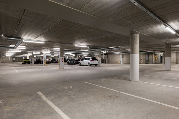 Cars in parking garage.