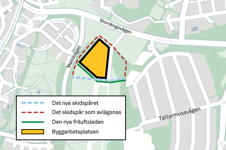 Karta över arbetsområdet och friluftsleden.