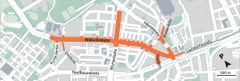 Kartta, jossa työalue korostettu oranssilla.