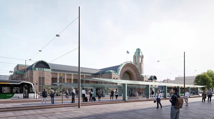 Havainnekuva%20ihmisist%E4%20katualueella%20ja%20raitiovaunupys%E4keill%E4%20rautatieaseman%20edess%E4.