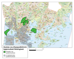 Ehdotetut ja jo olemassaolevat asukas- ja yrityspysäköintialueet.