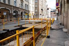 Työmaa keskustassa, jossa alueenkäyttömaksut ovat suurimpia.