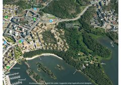 Visualisering av den detaljplan som för närvarande är i kraft, där bebyggelsen sträckte sig längre in i skogen.