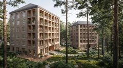 Havainnekuva kahdesta kaava-alueelle suunniteltavasta talosta.