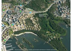 Ilmakuva, jossa on esitetty voimassa olevan asemakaavan mukainen rakentaminen.