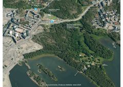 Ilmakuva, johon on merkitty kaavoitettava alue.