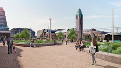 Havainnekuva ihmisistä Ateneumin edustalla.