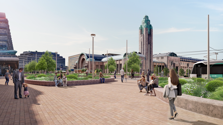 Havainnekuva ihmisistä Ateneumin edustalla.