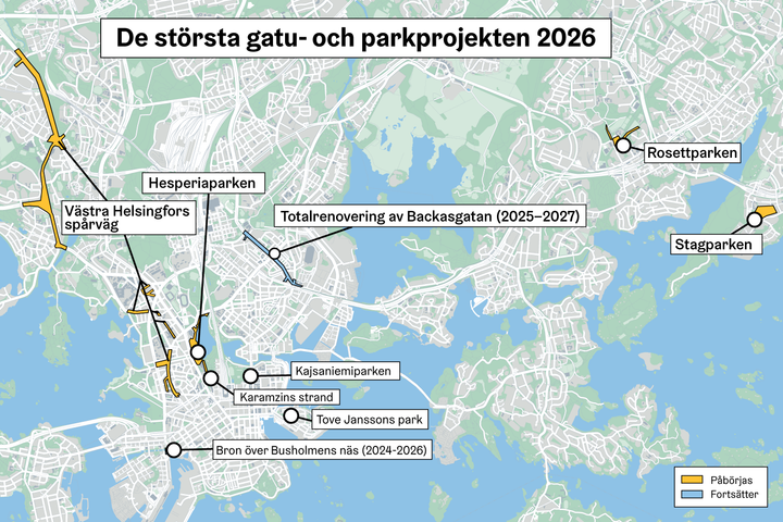 De största gatu- och parkrenoveringarna i Helsingfors 2026.