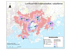 På kartan visas de nuvarande snömottagningsplatserna och transportvägarna för snön. De nuvarande platserna för snömottagning finns på Ärtholmen, i Magnuskärr, Dammen, Byholmen, Vik, Hertonäs, Stensböle, Malm och Nordsjö.