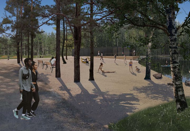 Helsinki ja Vantaa toteuttavat yhdessä neljän lammen kunnostustyöt. Havainnekuva Rutikan lammesta.