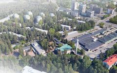 Munkkivuoren kirkon tontti. Ilmakuva lännestä.