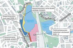 Töölönlahden ympäristöä kunnostetaan pala kerrallaan. Kartta eri hankkeista.