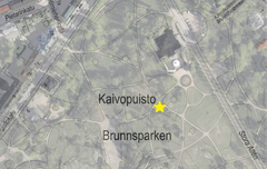 Kaivopuiston kartta, johon on merkattu tähti.