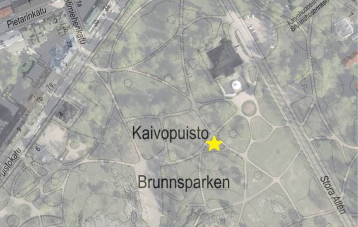 Kaivopuiston%20kartta%2C%20johon%20on%20merkattu%20t%E4hti.