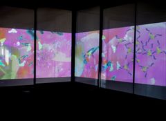 Kuva Oceanaia: Bloom of Synthesis -teoksesta Oodin Kuutio-tilan interaktiivisissa seinissä.