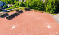 Havainnekuva Meilahden pesäpallokentän uusista katsomorakennelmista.