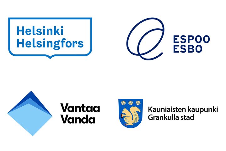 Helsingin, Espoon, Vantaan ja Kauniaisten tunnukset.
