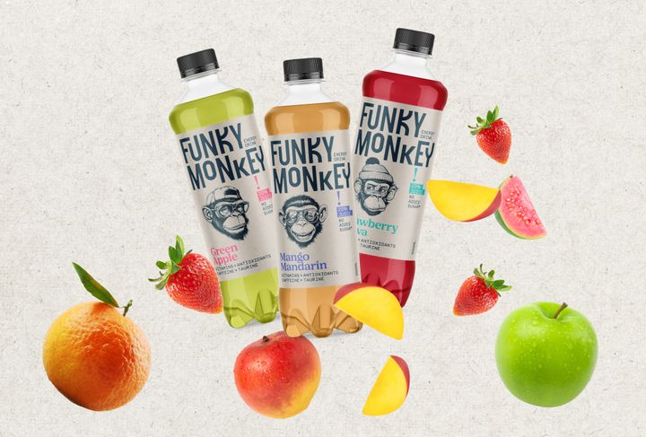 Funky Monkey on uusi hyvän mielen energiajuoma, joka sisältää 20 % mehua