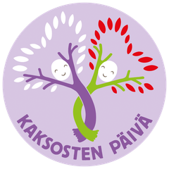 Kaksosten päivän logo: Kaksi iloista puuta, joiden oksat muodostavat sydämen.