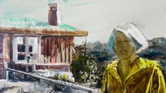 Tove Janssonin ja Tuulikki Pietilän saari Klovharu pääsee uudella tavalla esiin Chappessa. Taiteilija Erika Adamssonille tärkeää on Klovharun mökin interiöörin ja elettyjen elämien välinen dialogi. Kuvassa Adamssonin teos Vihreä anorakki.