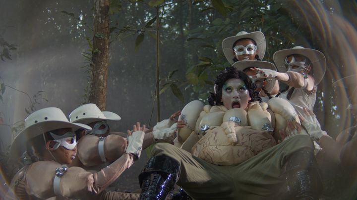 Natasha Tontey: The Phantom Combatants and the Metabolism of Disobedient Organs, 2026. Videotallenne (yksityiskohta). Tilattu LAS Art Foundationin ja Amos Rexin toimesta. © 2026 Natasha Tontey. Taiteilijan luvalla.