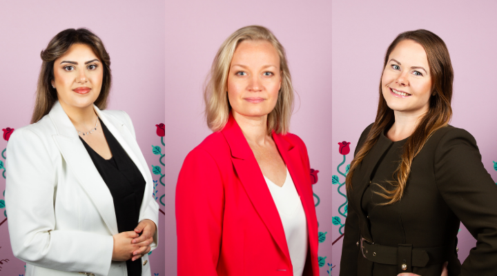 Demarinaisten puheenjohtajisto. Vasemmalta Tawar Salari, Helena Marttila ja Miina-Anniina Heiskanen.