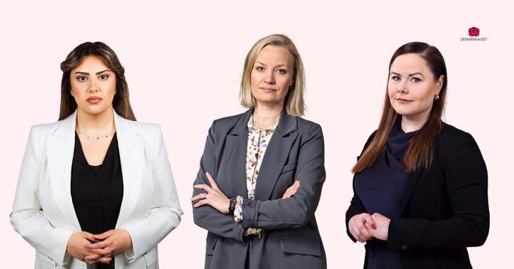Demarinaisten 1. varapuheenjohtaja Tawar Salari, Demarinaisten puheenjohtaja Helena Marttila ja Demarinaisten 2. varapuheenjohtaja Miina-Anniina Heiskanen