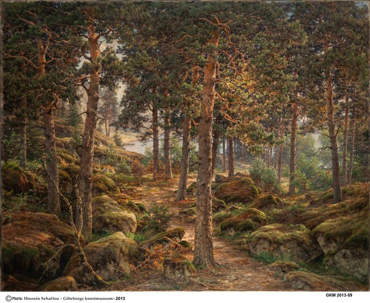 Berndt Lindholm: Skogsparti vid insjö, 1896. Olja på duk. Göteborgs konstmuseum. Bild: Hossein Sehatlou, Göteborgs konstmuseum.
