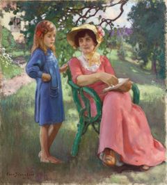 Eero Järnefelt, Taiteilijan vaimo Saimi ja tytär Sara puutarhassa, 1911, öljy kankaalle, Pohjanmaan museo. Kuva: Erkki Salminen