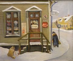 Inkeri Julkunen: Närbutiken, 1977 olja på duk, Österbottens museum, Karl Hedmans konstsamling, foto: Tapani Parkkari