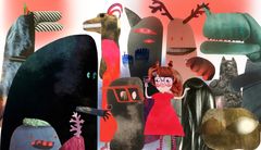 Satu Kettunen: Mörköjuhlat (Monsterfest), 2019, digitalt kollage och  blandteknik.