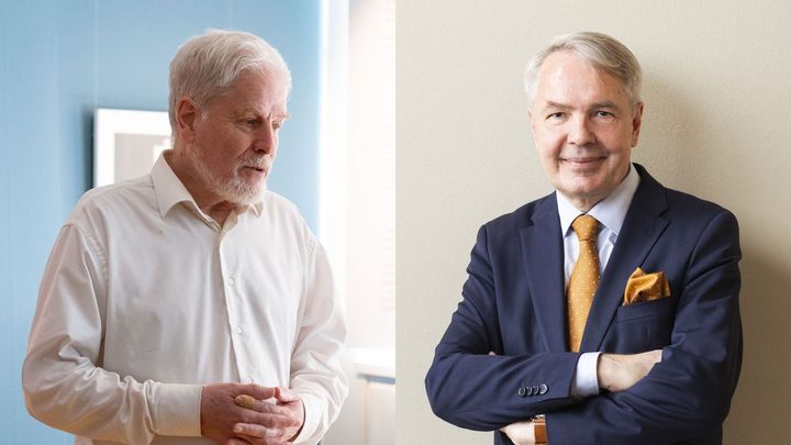 Jan Olof Mallander och Pekka Haavisto möts kring konst på Kuntsi museum för modern konst lördag 15.11.2025 kl. 13-14. Foto: Noora Lehtovuori, Kerttu Penttilä.