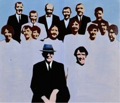 Mikael Stierncreutz: Familjefest, Hildur Pettersons familj, 1968, olja på duk, okänd ägare.