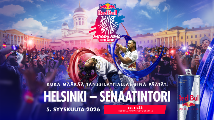 Red Bull Dance Your Style 2026 Suomen finaali tanssitaan tänä vuonna Senaatintorilla lauantaina 5.9.2026.