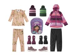 Asu 6. - Panosta: trikootunika ja -leggings, reppu, ulkoilutakki ja housut, varrelliset jalkineet, rukkaset, pampulapipo. Yhteensä 328,60 €.