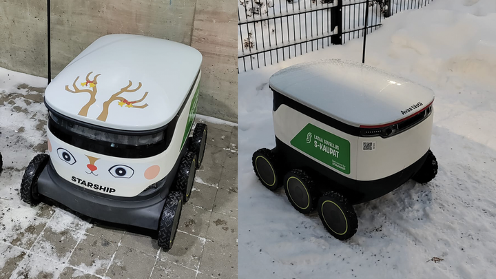 Kuljetusrobotteihin on vaihdettu talvirenkaat, joissa on parempi pito talvisille tienpinnoille.