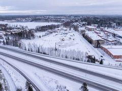 Talvinen ilmakuva Prisma Heinolan rakennustyömaalta.