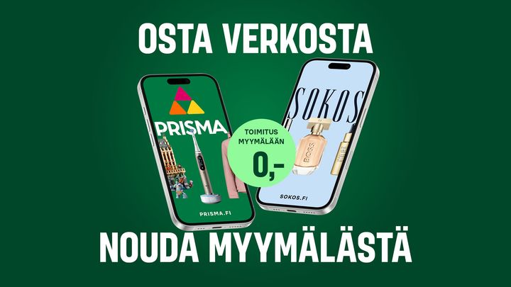 Prisma.fi- ja Sokos.fi-verkkokauppojen laajat valikoimat ovat nyt helposti noudettavissa lähikaupan kassalta.