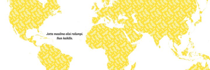Maailmankartta, jossa teksti, jotta maailma olisi reilumpi - ihan kaikille.