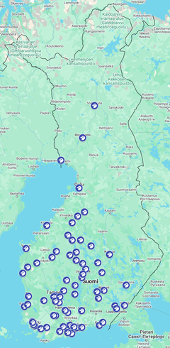 Tapahtumaan osallistuvat paikkakunnat.
