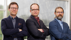 Jyväskylän yliopistossa on aloittanut 1.9.2025 kolme uutta matematiikan professoria. Vasemmalta: Vesa Julin, Mikko Parviainen ja Tapio Rajala.