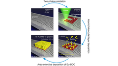 Molekulaarisen kalvon kasvattaminen selektiivisesti lasermuokatuille alueille grafeeniin. Kuva: ACS Nano.