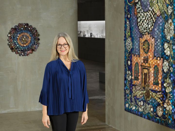 EMMA's Museum Director Pilvi Kalhama at Collection Kakkonen exhibition. Artworks: Heini Riitahuhta. © Ari Karttunen / EMMA – Espoo Museum of Modern Art