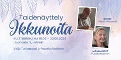 Näyttelyn mainoskuva © Sara Sainio, Vuokko Malisen kuva © Hannu Hyvärinen ja Veijo Tuhkasaaren kuva © Jari Pussinen