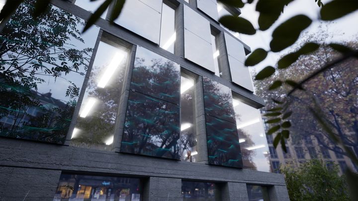 Aurinkoenergialasi julkisivu, havainnekuva