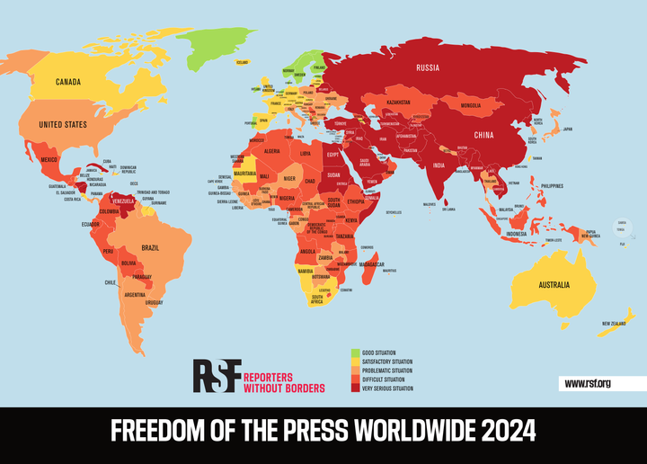 Toimittajat ilman rajoja -järjestön World Press Freedom Index mittaa vuosittain lehdistönvapautta 180 eri maassa ja alueella.