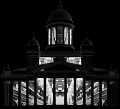Weltraumgrafik's Helix explores the interplay between two contrasting worlds, the rational and the human. Two artworks alternate this year on the facade of Helsinki Cathedral.