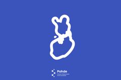 Sinisellä pohjalla on Suomen ääriviivat valkoisella. Alla Pohjois-Pohjanmaan hyvinvointialueen Pohteen logo