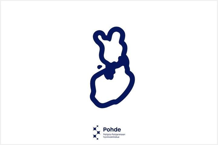 Valkoinen kartta, jossa Pohjois-Pohjanmaan hyvinvointialue korostettu sinisellä.